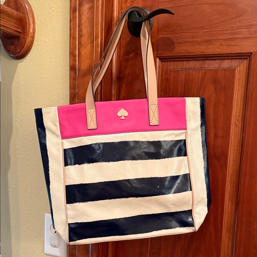 Kate Spade Vibrant Pink and Navy Striped Tote- 100% New Condition